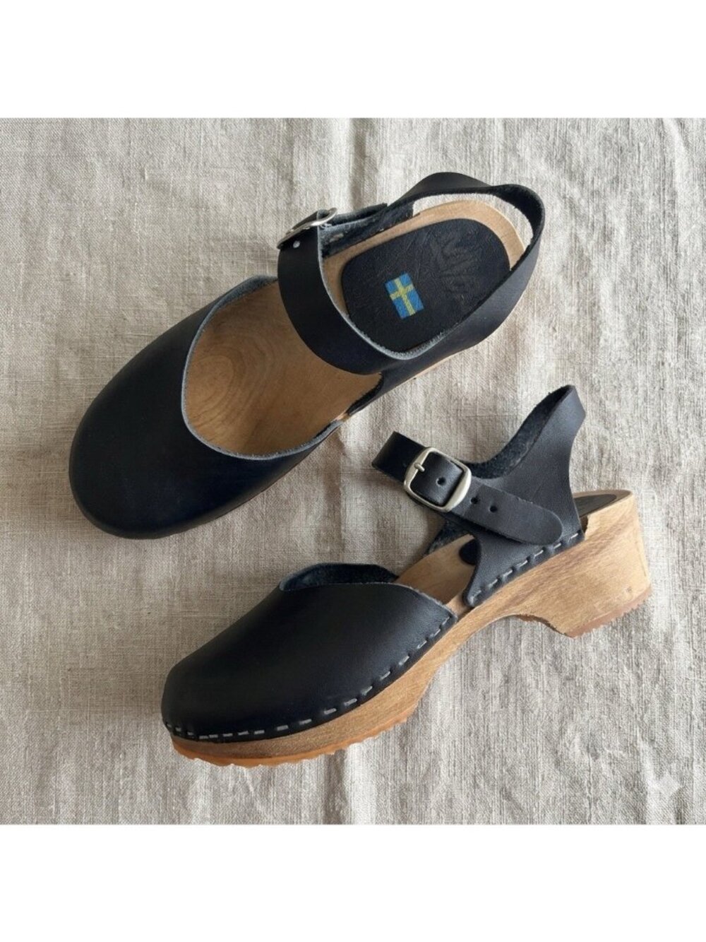 MIA Swedish Clogs Women’s EU Size 40 Black Leather Slingback Heels Shoes Cottage